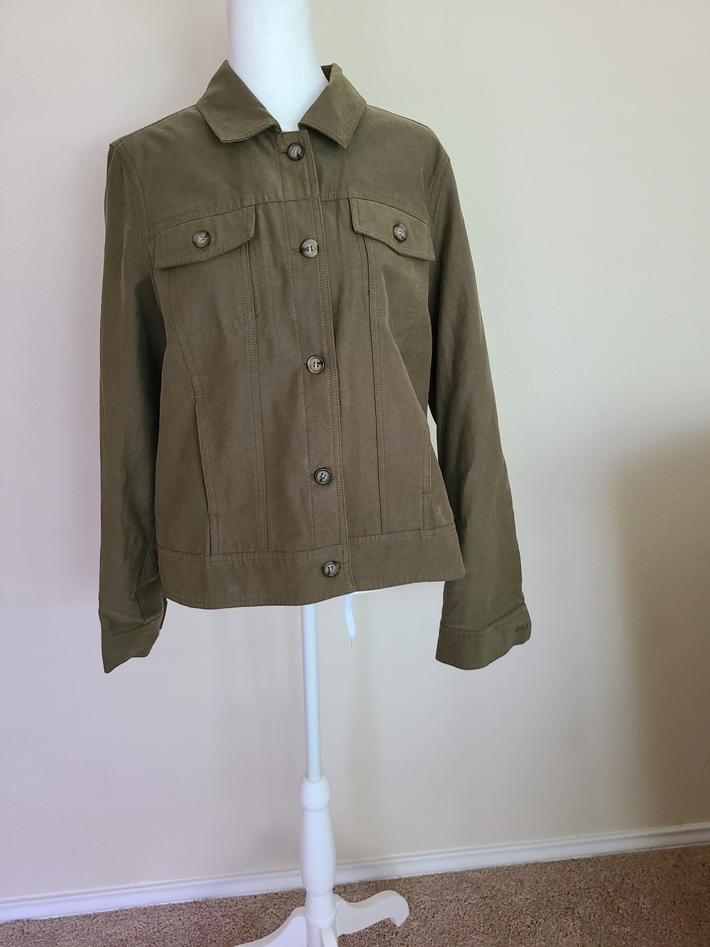 Rachel Zoe Vintage Style Soft Tencel Cotton Cropped Green Utility Jacket Size M